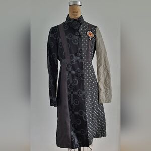 Custo Barcelona Patchwork Vintage Jacket/Coat, Black and Gray, Size 6
